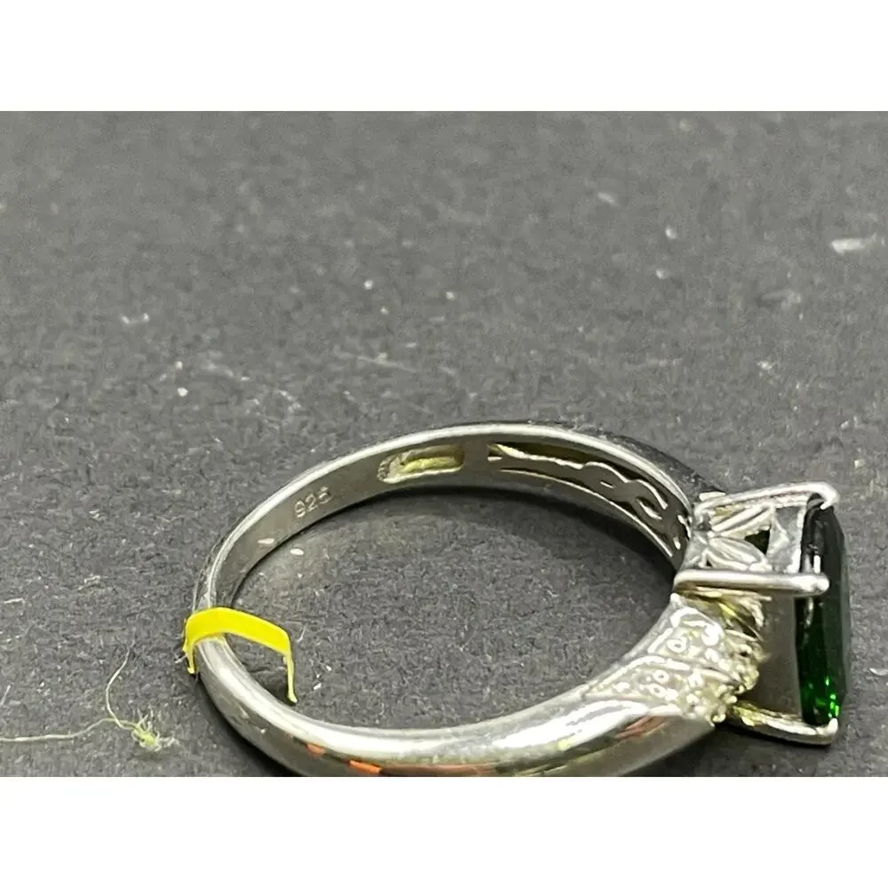 Vtg Chrome Diopside White Topaz 925 Sterling Silver Cocktail Ring Size 10